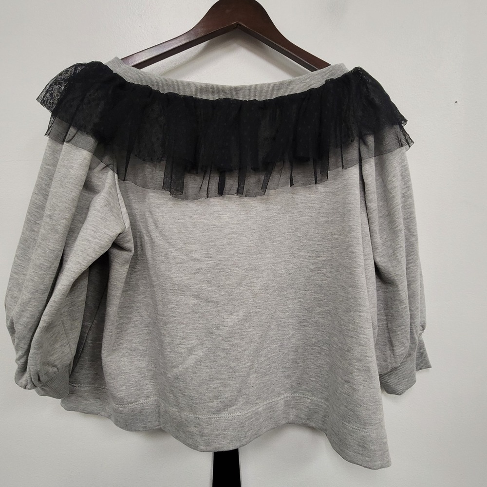 Maeve Anthropologie Kawaii Bow Top Size XS Oversized Crop Ruffle Mesh Puff Poet - Picture 2 of 11